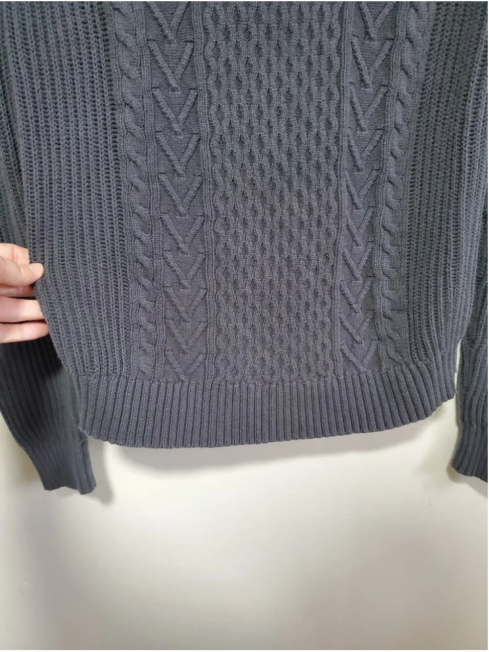 BUFFALO DAVID BITTON Cable Knit Fisherman Sweater Grey Small Crewneck Minimalist